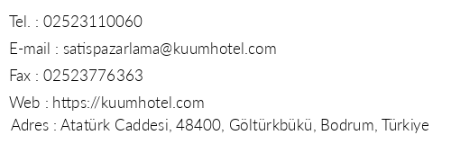Kuum Hotel & Spa Bodrum telefon numaralar, faks, e-mail, posta adresi ve iletiim bilgileri